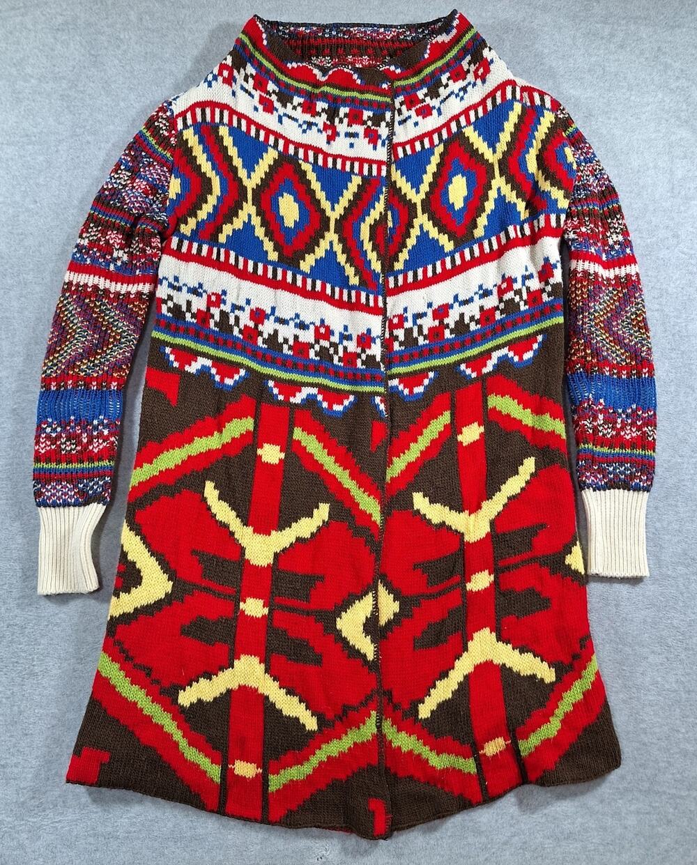 Desigual Christian Lacroix Womens S Long Cardigan Sweater Geometric Boho Duster